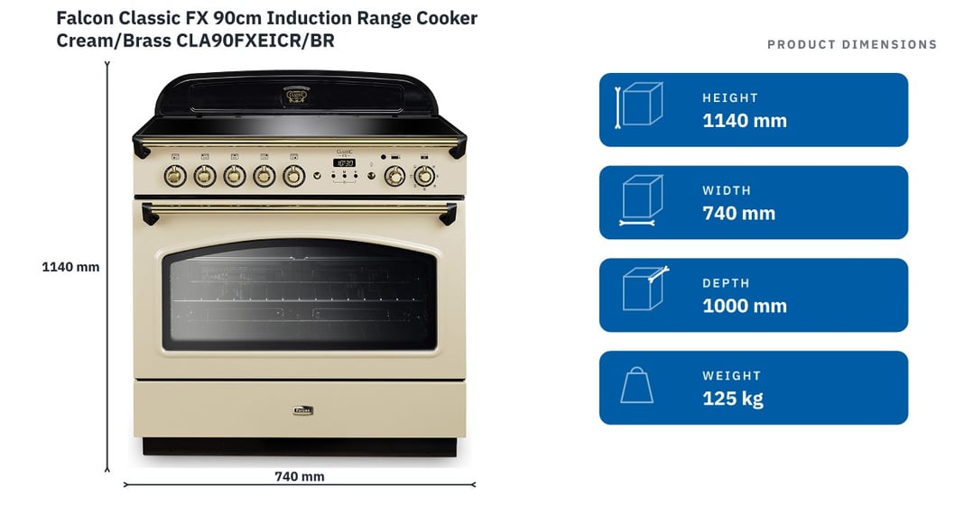 Falcon Classic FX 90cm Induction Range Cooker Cream/Brass CLA90FXEICR/BR