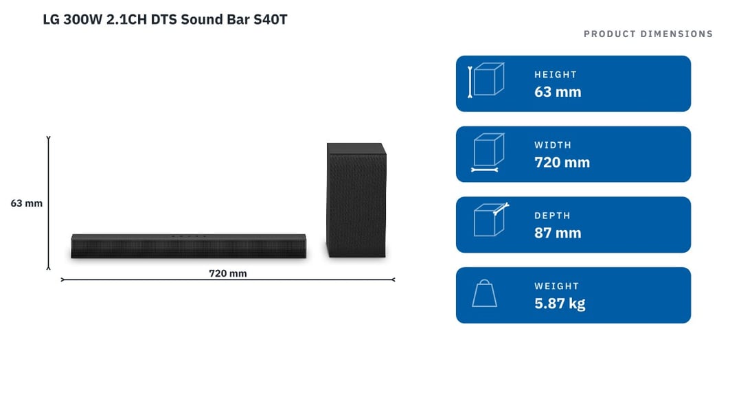 LG 300W 2.1CH DTS Sound Bar S40T