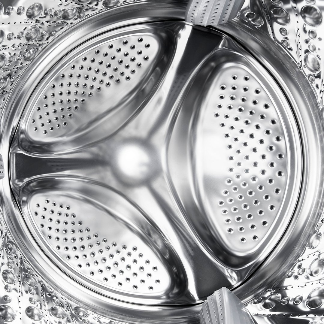 Close-up of the interior of a washing machine drum