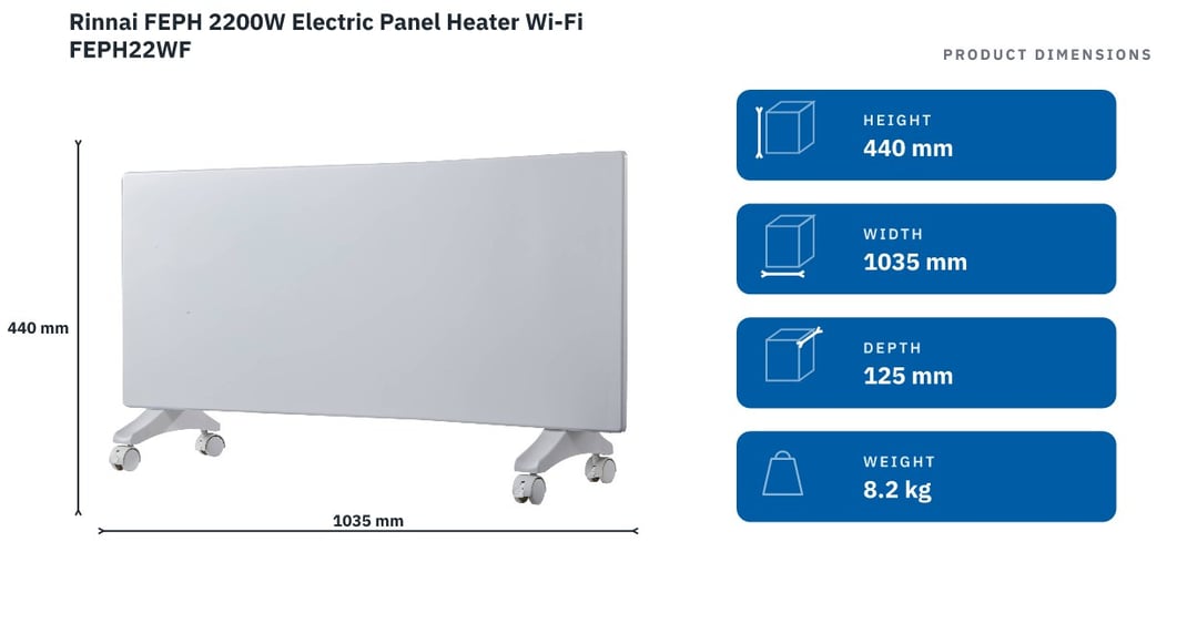 Rinnai FEPH 2200W Electric Panel Heater Wi-Fi FEPH22WF — product dimensions