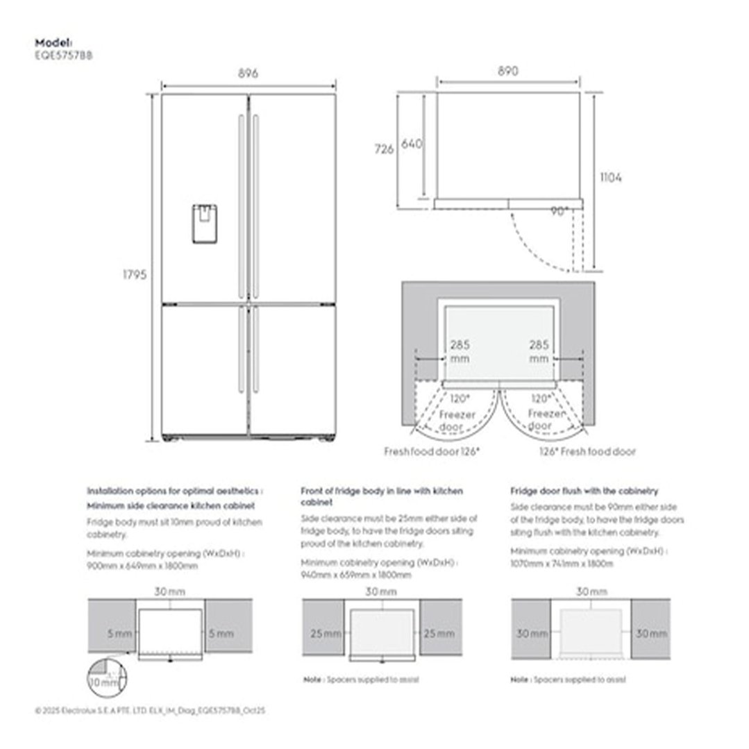 Electrolux 562L Quad Door Fridge UltimateTaste 800 Series - Matte Charcoal Black EQE5757BB