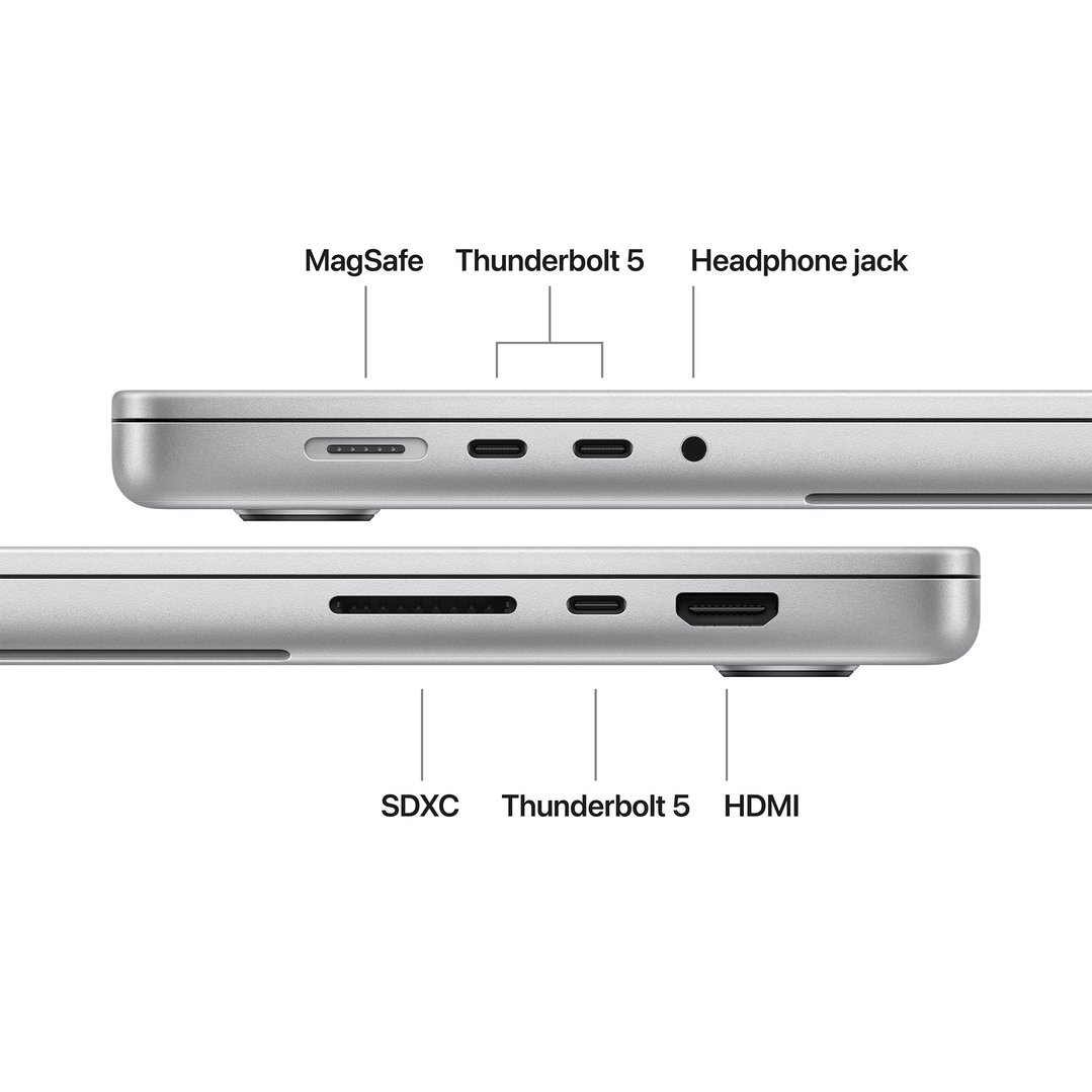 Apple 16" MacBook Pro M5 Pro chip with 18‑core CPU and 20‑core GPU, 24GB, 1TB SSD - Silver MGE44X/A