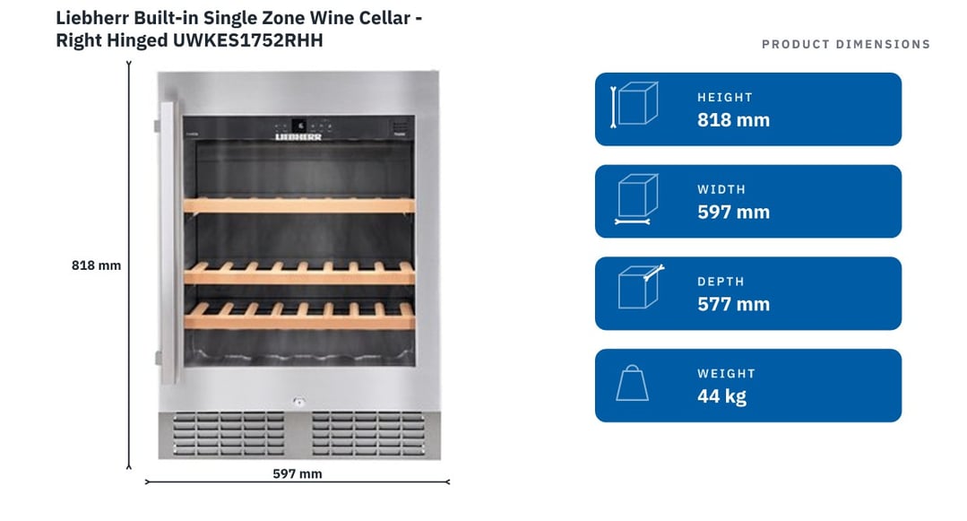Liebherr Built-in Single Zone Wine Cellar - Right Hinged UWKES1752RHH
