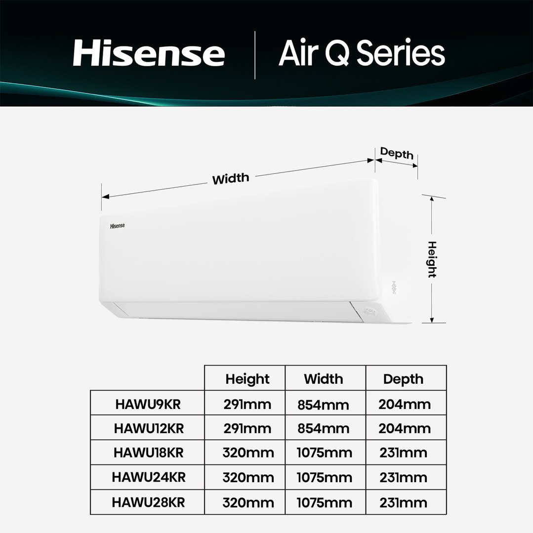 Hisense 2.5kW/3.2kW Air Q Series Reverse Cycle Split System HAWU9KR