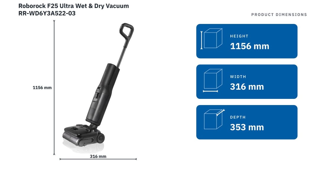 Roborock F25 Ultra Wet & Dry Vacuum RR-WD6Y3A522-03 — product dimensions