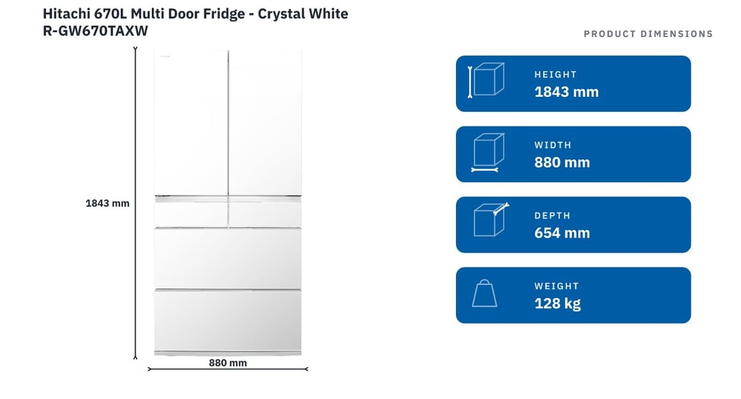 Hitachi 670L Multi Door Fridge - Crystal White R-GW670TAXW