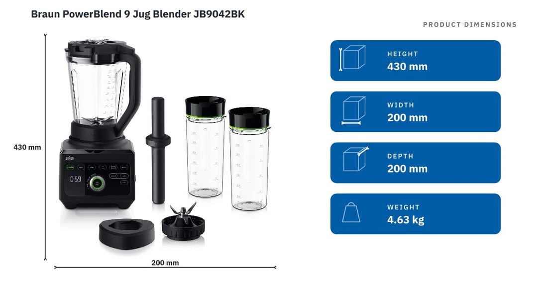 Braun PowerBlend 9 Jug Blender JB9042BK — product dimensions