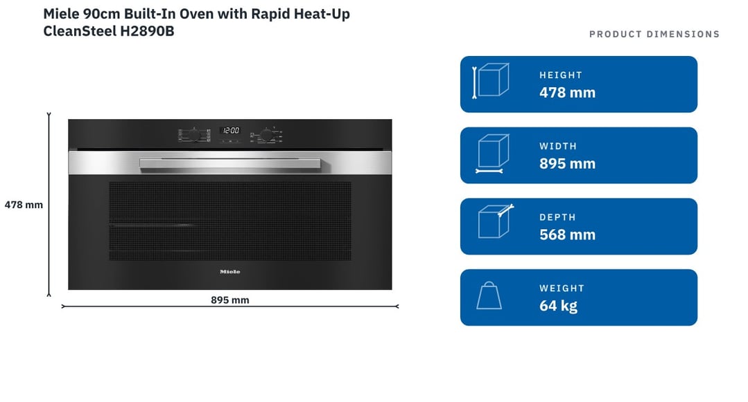Miele 90cm Built-In Oven with Rapid Heat-Up CleanSteel H2890B