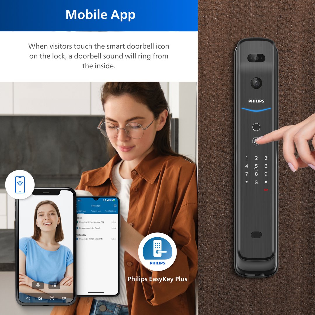 Philips Black EasyKey Smart 3D Facial Recognition And Video Intercom Mortise Door Lock DDL709-FVP-7HWS-B