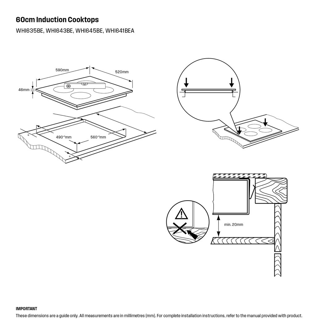 Westinghouse 60cm 3 Zone Induction Cooktop with Boil Protect WHI635BE