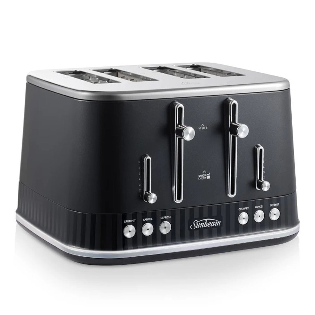 Sunbeam French Riviera Collection 1.7L Kettle and 4-Slice Toaster Breakfast Pack-Up Black Silver PUP8101BK
