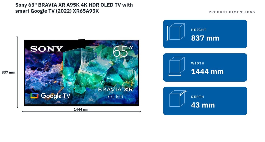 Sony 65" BRAVIA XR A95K 4K HDR OLED TV with smart Google TV (2022) XR65A95K — product dimensions