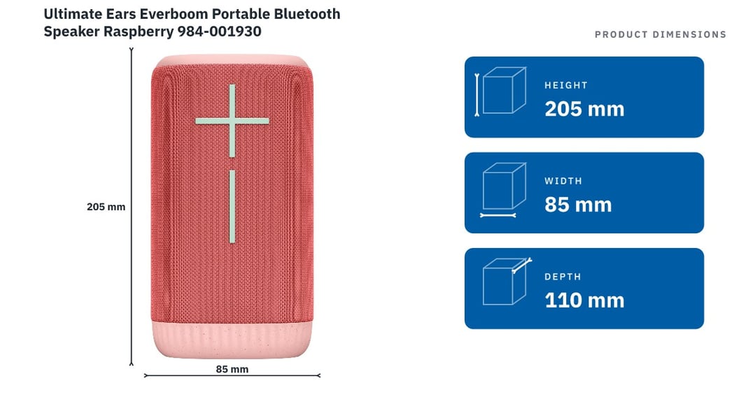 Ultimate Ears Everboom Portable Bluetooth Speaker Raspberry 984-001930 — product dimensions