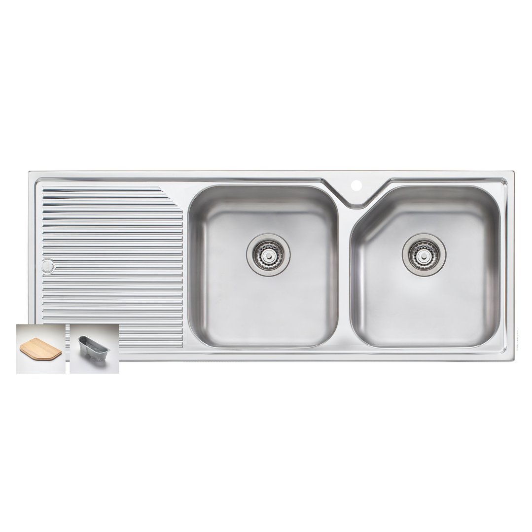 Oliveri Nu-Petite Right Hand Double Bowl Topmount Sink With Drainer NP672