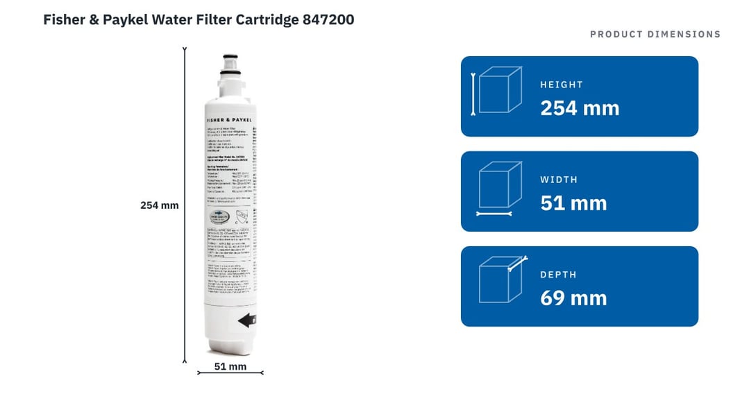 Fisher & Paykel Water Filter Cartridge 847200 — product dimensions