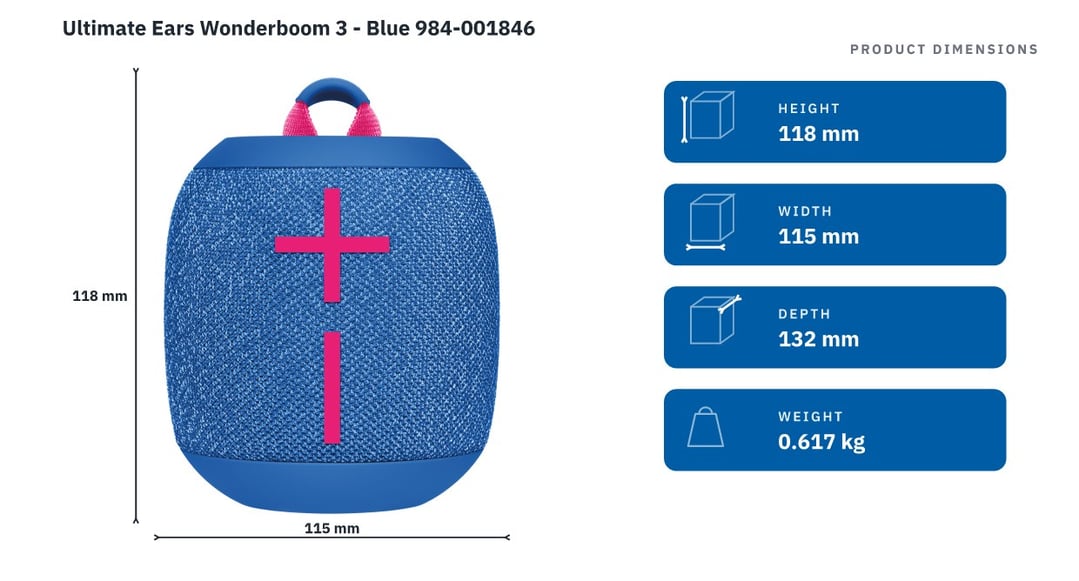 Ultimate Ears Wonderboom 3 - Blue 984-001846 — product dimensions