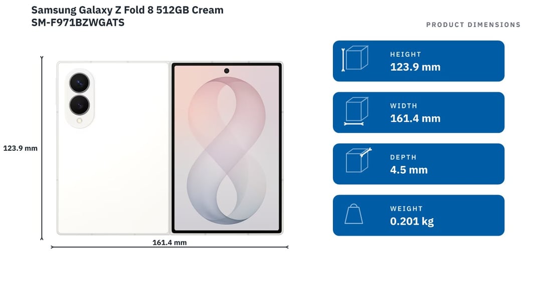 Samsung Galaxy Z Fold 8 512GB Cream SM-F971BZWGATS — product dimensions
