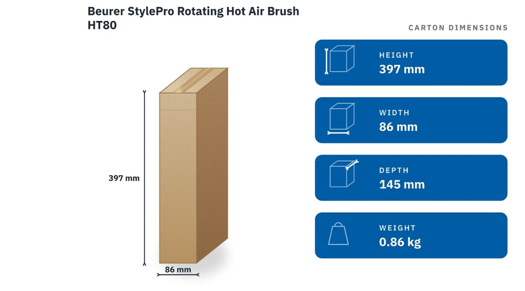 Beurer StylePro Rotating Hot Air Brush HT80 — packaged dimensions