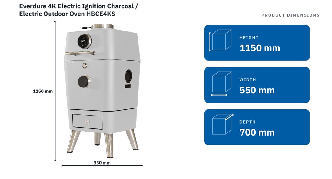 Everdure 4K Electric Ignition Charcoal / Electric Outdoor Oven HBCE4KS — product dimensions