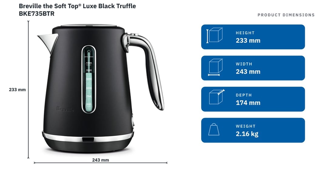 Breville the Soft Top® Luxe Black Truffle BKE735BTR — product dimensions