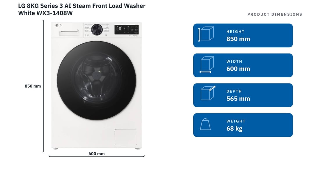 LG 8KG Series 3 AI Steam Front Load Washer White WX3-1408W