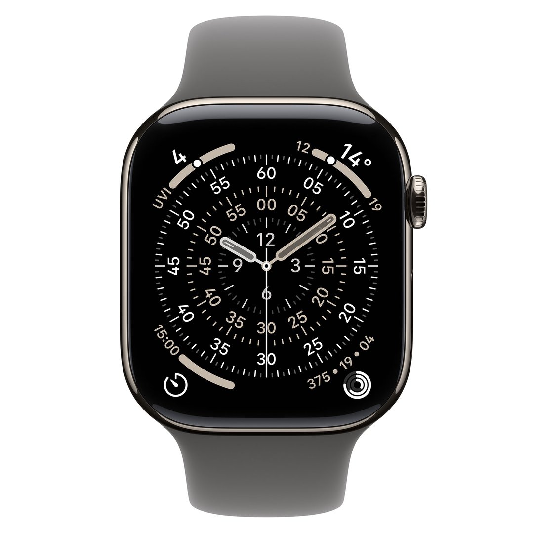 Apple Watch Series 11 46mm Natural Titanium Case GPS + Cellular Sport Band (S/M) (Stone Grey) MFCW4X/A