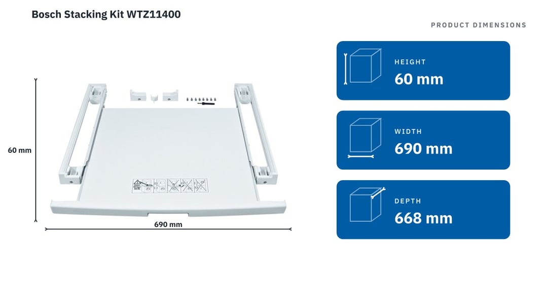 Bosch Stacking Kit WTZ11400 — product dimensions