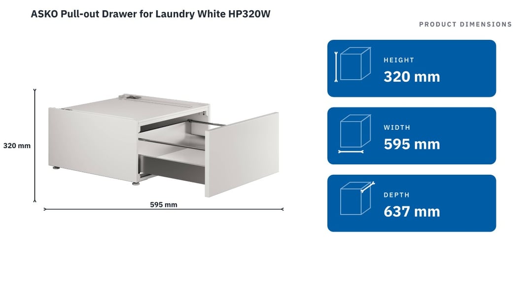 ASKO Pull-out Drawer for Laundry White HP320W — product dimensions
