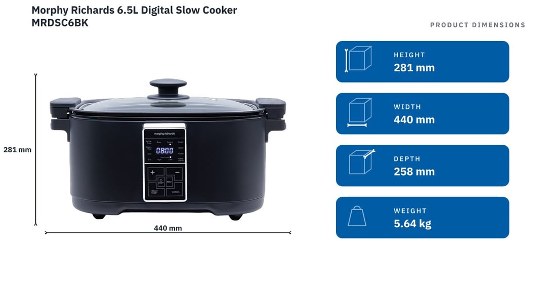 Morphy Richards 6.5L Digital Slow Cooker MRDSC6BK — product dimensions