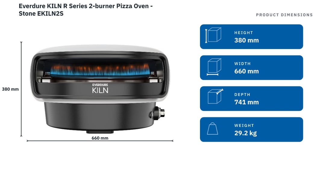 Everdure KILN R Series 2-burner Pizza Oven - Stone EKILN2S — product dimensions