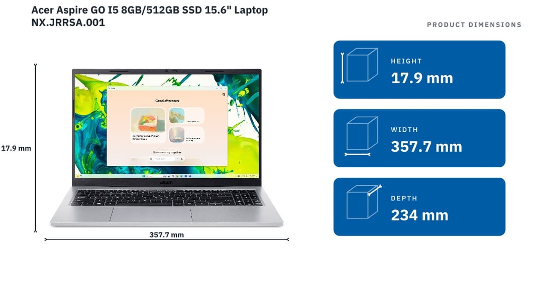 Acer Aspire GO I5 8GB/512GB SSD 15.6" Laptop NX.JRRSA.001 — product dimensions