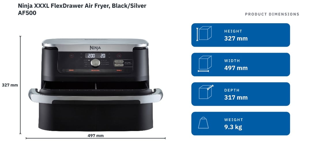 Ninja XXXL FlexDrawer Air Fryer, Black/Silver AF500