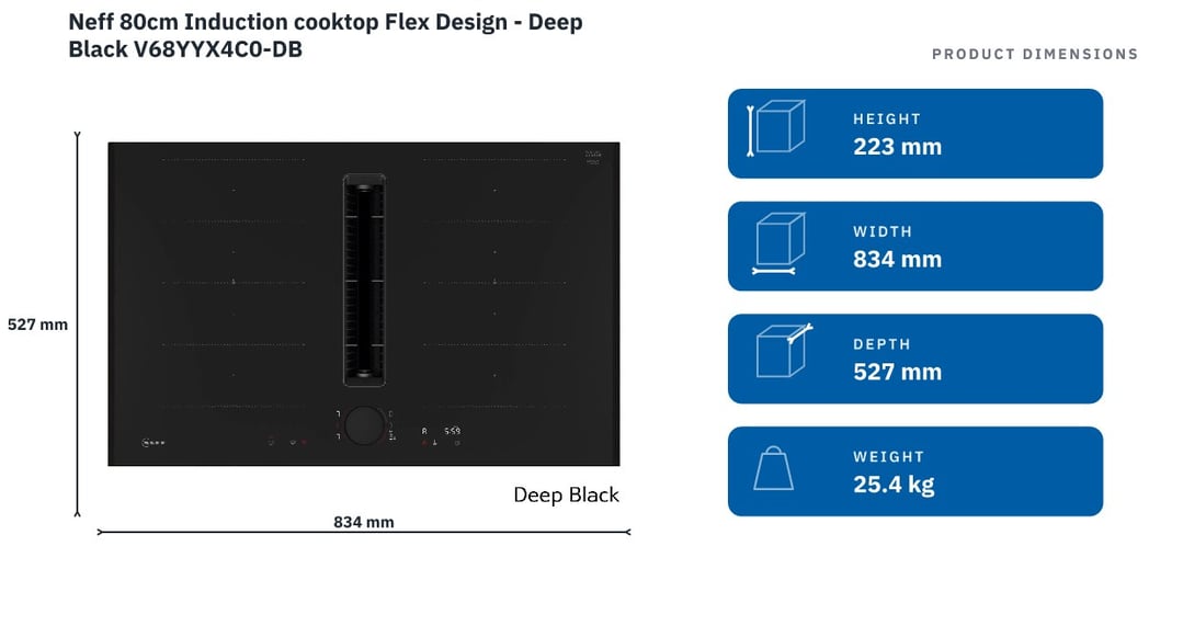 Neff 80cm Induction cooktop Flex Design - Deep Black V68YYX4C0-DB — product dimensions