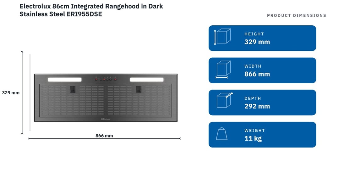 Electrolux 86cm Integrated Rangehood in Dark Stainless Steel ERI955DSE