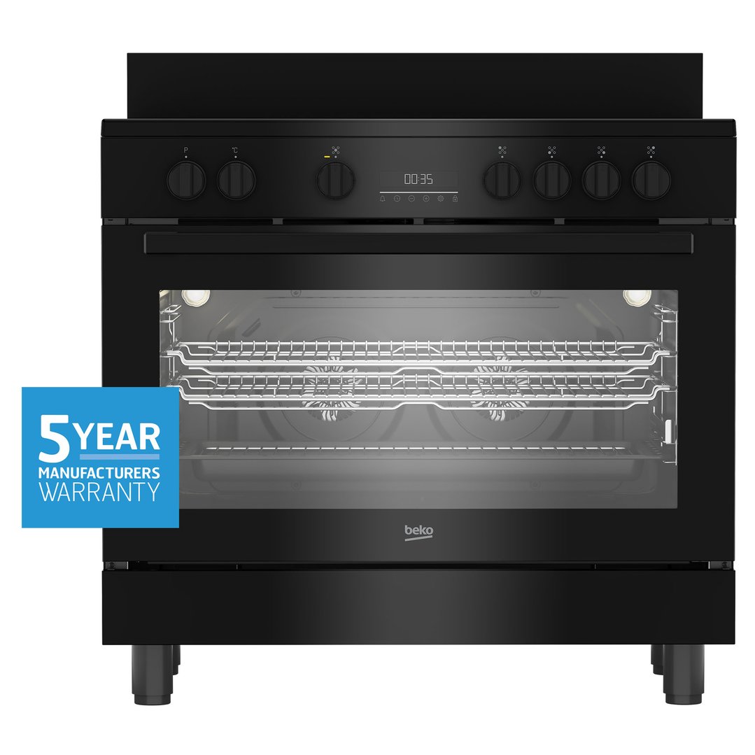 Beko 90cm Black Twin Fan Range Cooker with Ceramic Cooktop BFCB917CMB