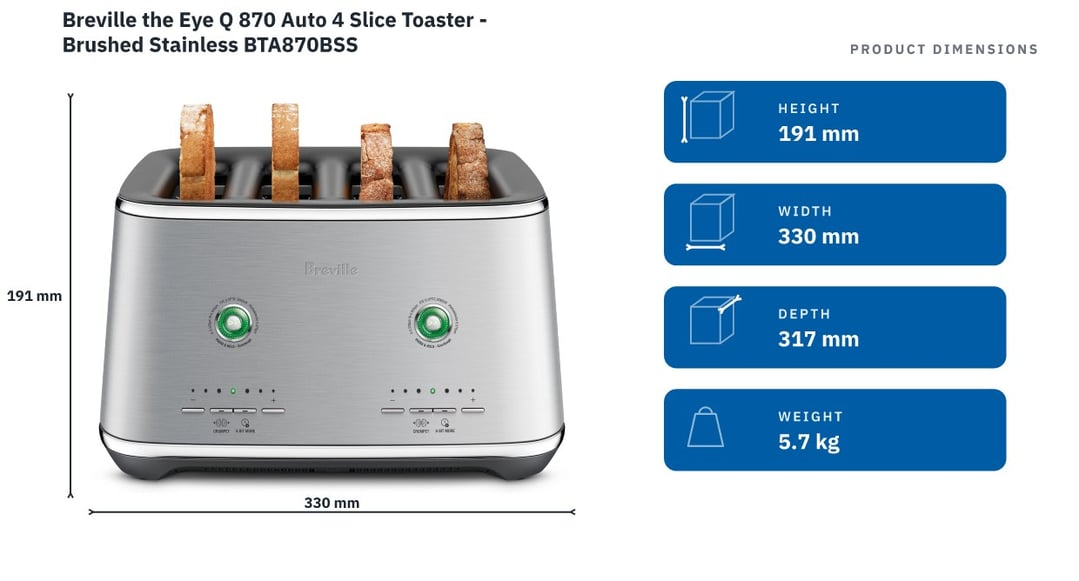 Breville the Eye Q 870 Auto 4 Slice Toaster - Brushed Stainless BTA870BSS