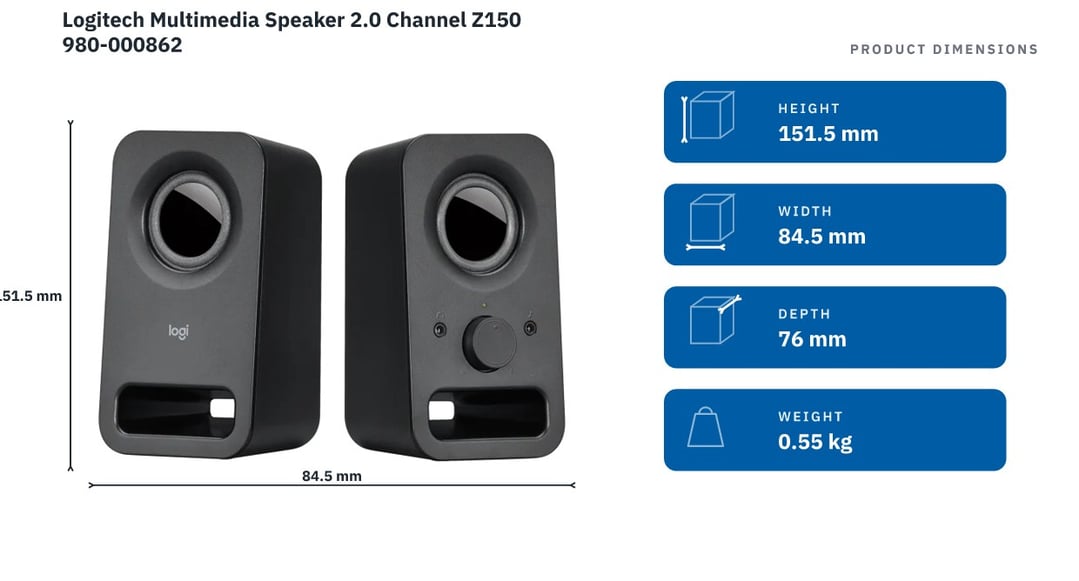 Logitech Multimedia Speaker 2.0 Channel Z150 980-000862 — product dimensions