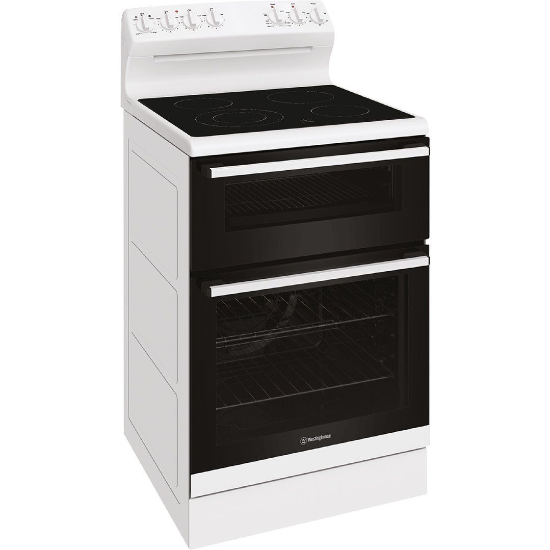 Westinghouse 60cm freestanding electric oven and ceramic cooktop, white WLE642WCB
