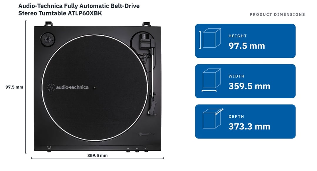 Audio-Technica Fully Automatic Belt-Drive Stereo Turntable ATLP60XBK — product dimensions