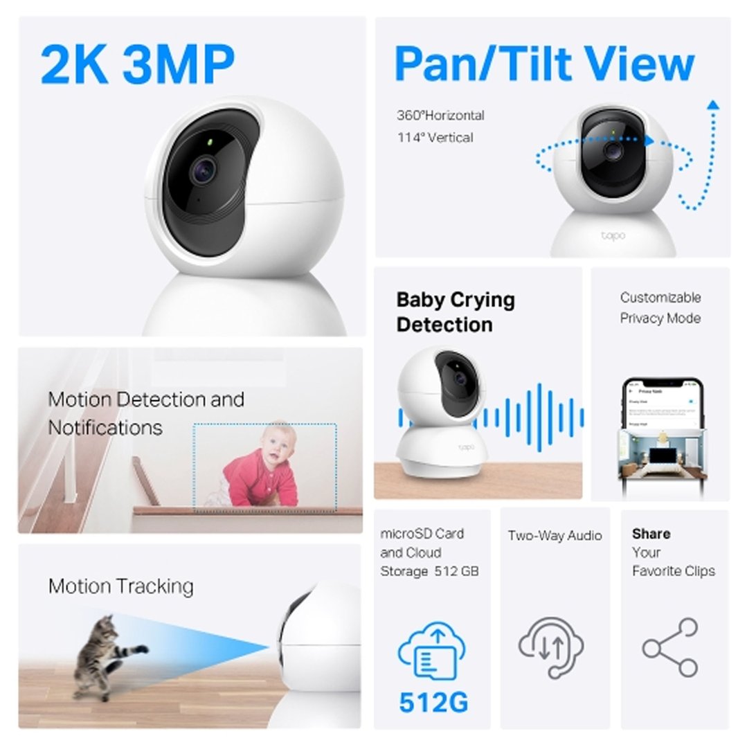 tp-link Tapo 2K Pan/Tilt Home Security Wi-Fi Camera TAPO-C210
