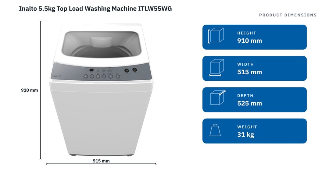 Inalto 5.5kg Top Load Washing Machine ITLW55WG