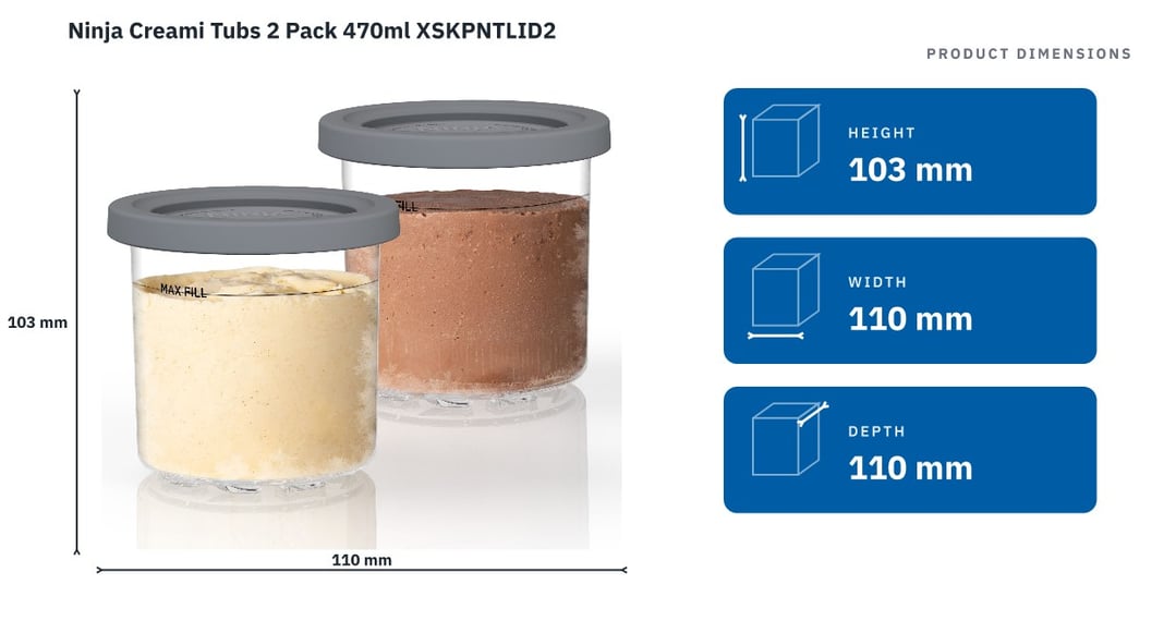 Ninja Creami Tubs 2 Pack 470ml XSKPNTLID2 — product dimensions