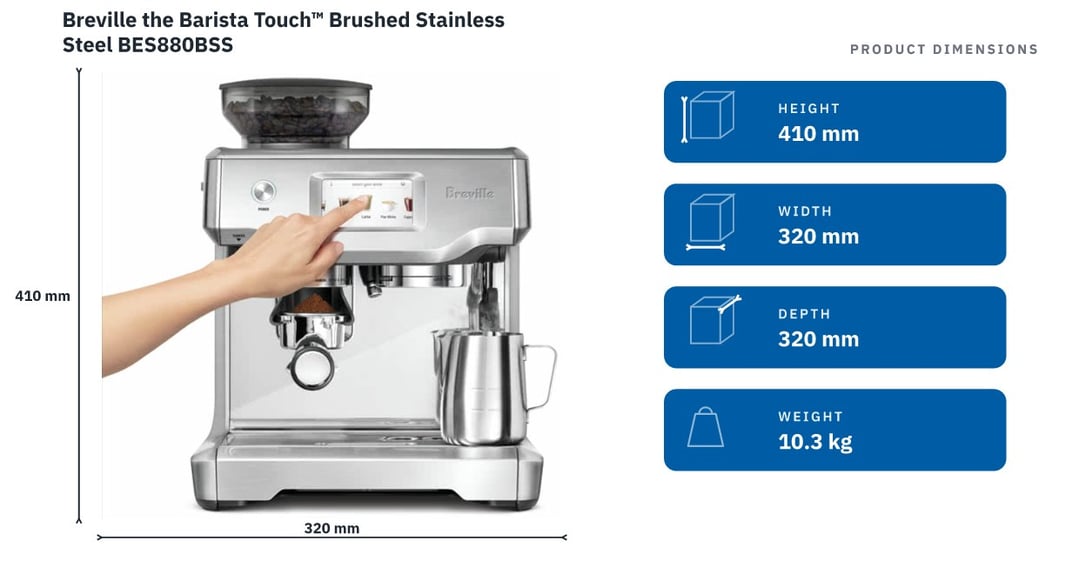 Breville the Barista Touch™ Brushed Stainless Steel BES880BSS — product dimensions