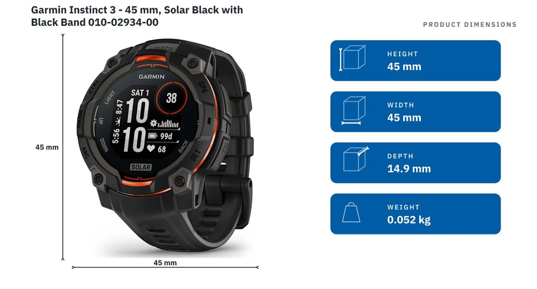 Garmin Instinct 3 - 45 mm, Solar Black with Black Band 010-02934-00