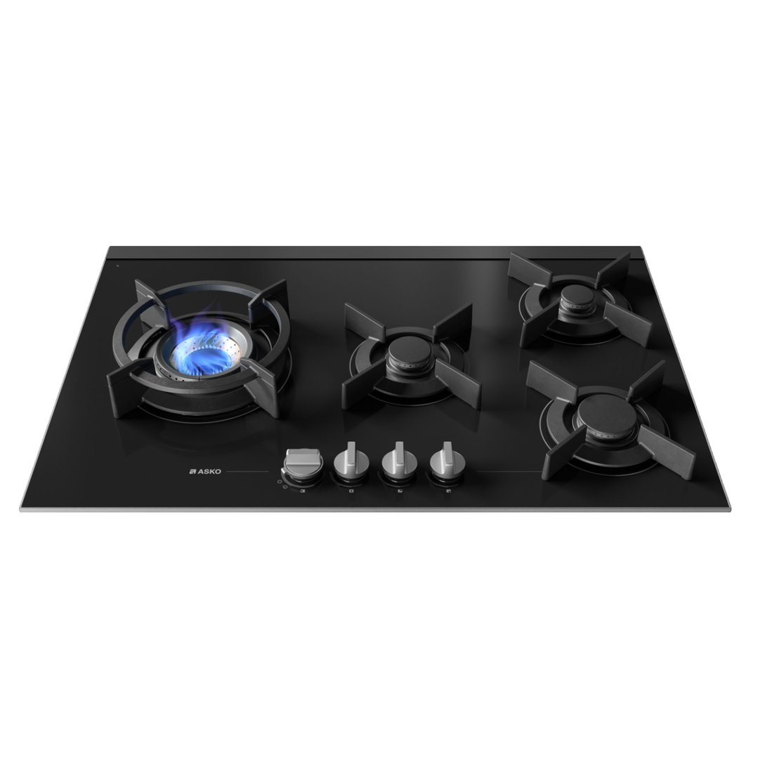 ASKO 80cm Hob Gas 4 Burner Volcano Cooktop Black Glass HG8843BGD1
