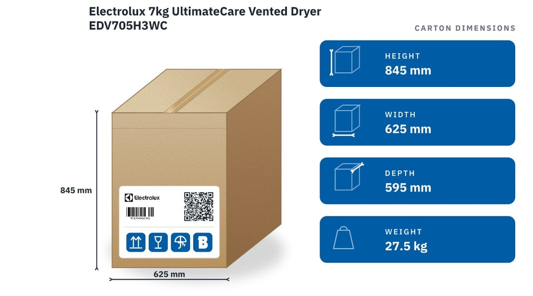 Electrolux 7kg UltimateCare Vented Dryer EDV705H3WC