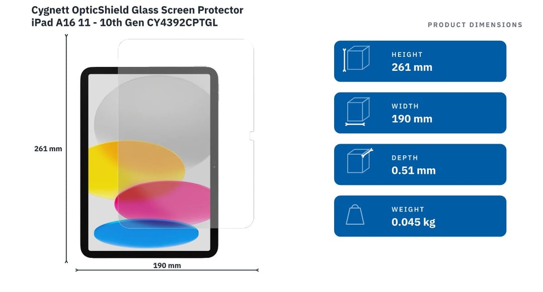 Cygnett OpticShield Glass Screen Protector iPad A16 11 - 10th Gen CY4392CPTGL