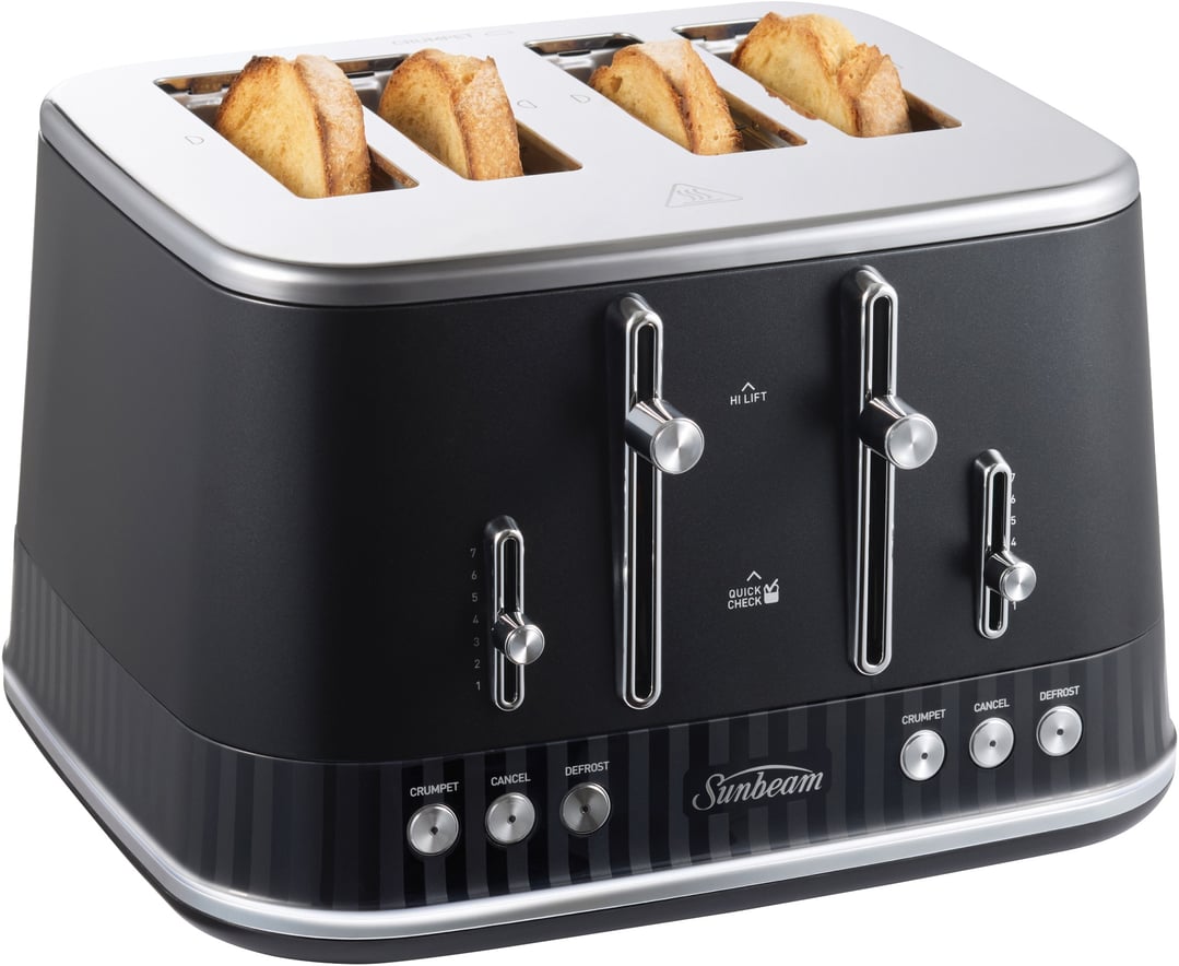 Sunbeam French Riviera Collection 1.7L Kettle and 4-Slice Toaster Breakfast Pack-Up Black Silver PUP8101BK