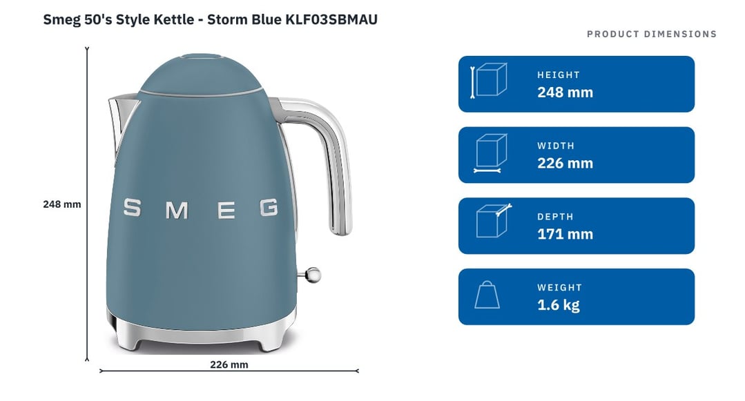 Smeg 50's Style Kettle - Storm Blue KLF03SBMAU