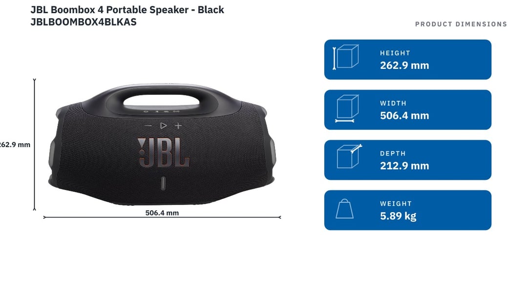 JBL Boombox 4 Portable Speaker - Black JBLBOOMBOX4BLKAS — product dimensions